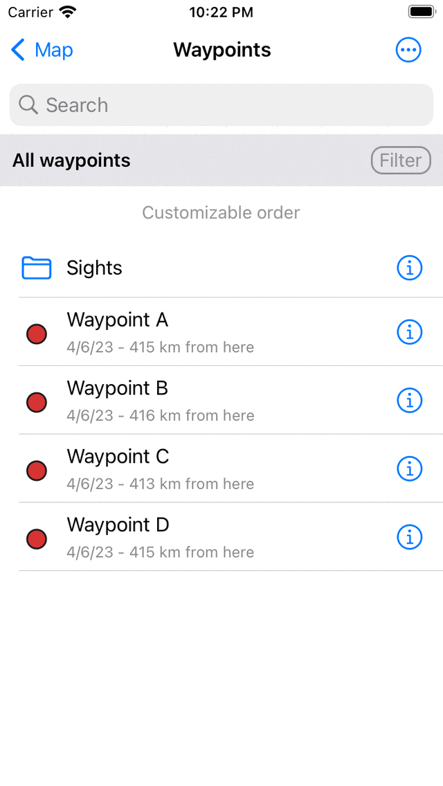 Nova pasta de waypoint Topo GPS
