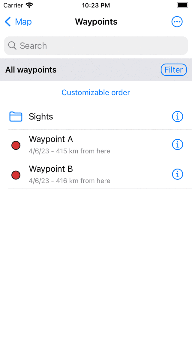 Tela Waypoints Topo GPS