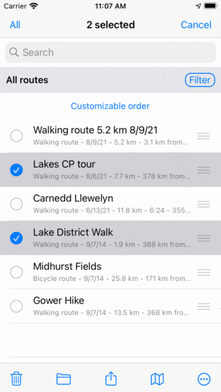 Două rute selectate Topo GPS