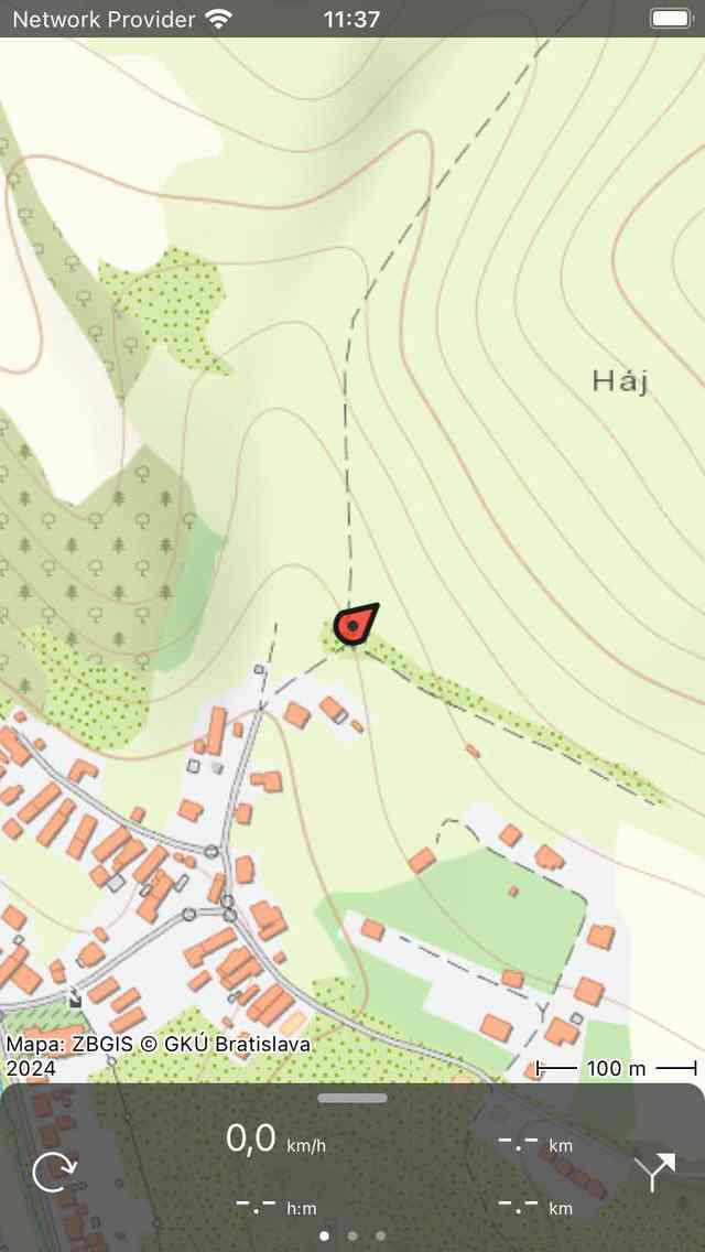 Centrovaná mapa Topo GPS
