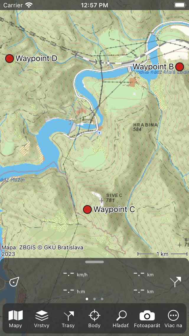 Výber trasových bodov Topo GPS