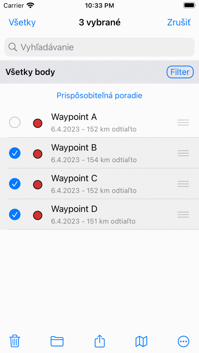 Dve vybrané Waypooints Topo GPS