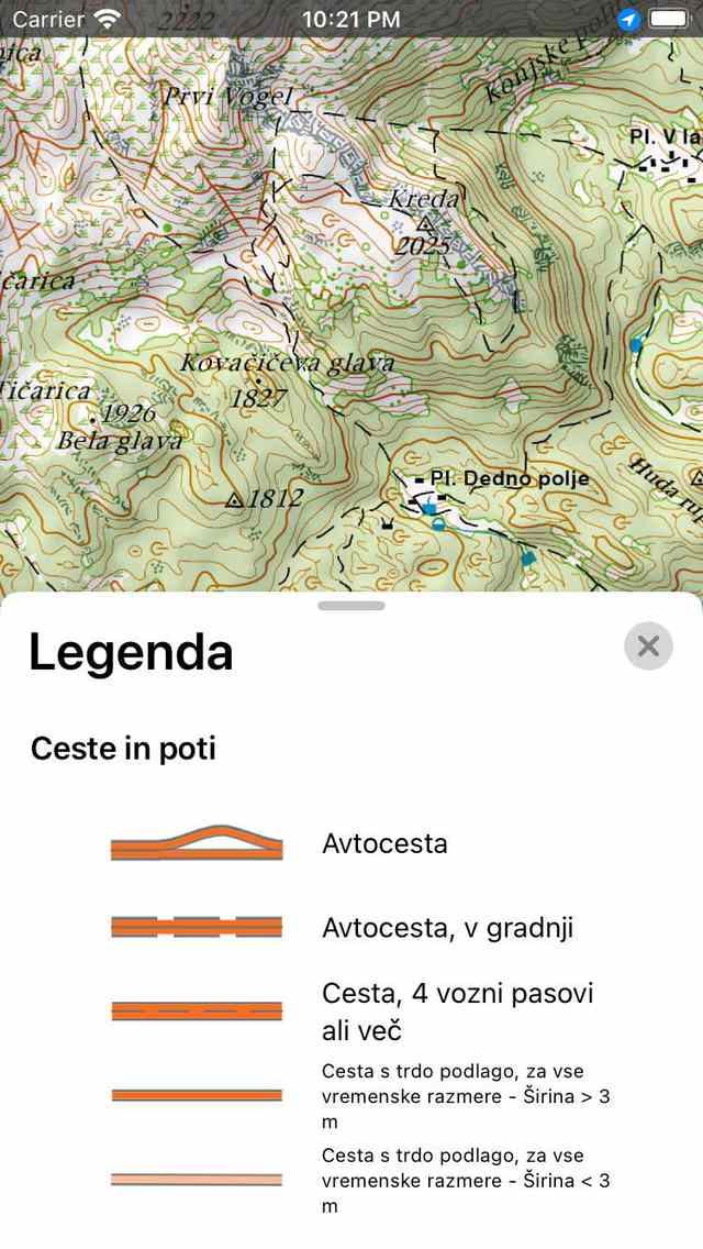 Legenda zemljevid Topo GPS