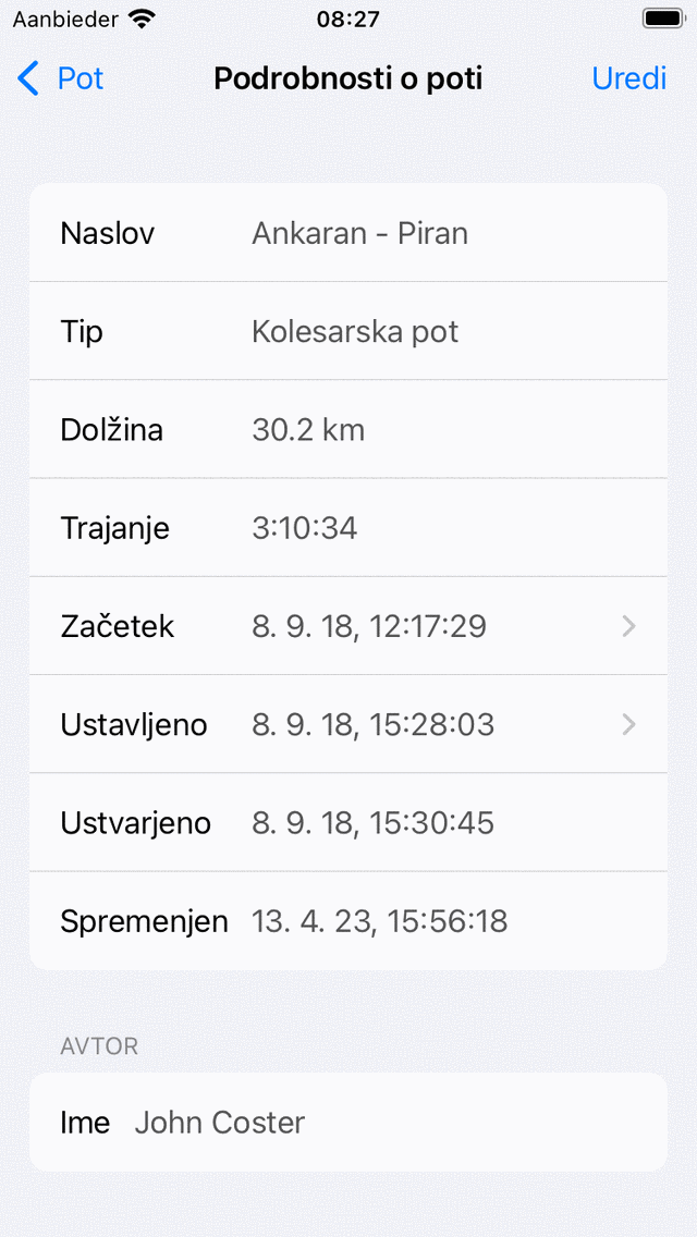 Podrobnosti poti Topo GPS