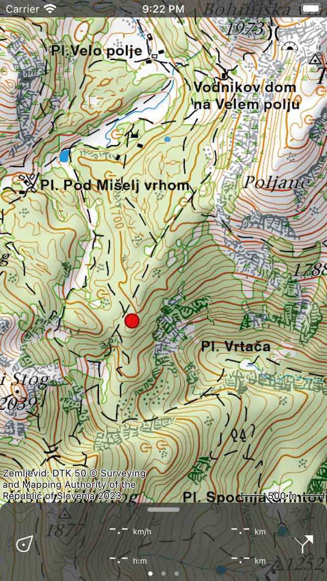 Waypoint pritisnite dolgo na zemljevidu Topo GPS