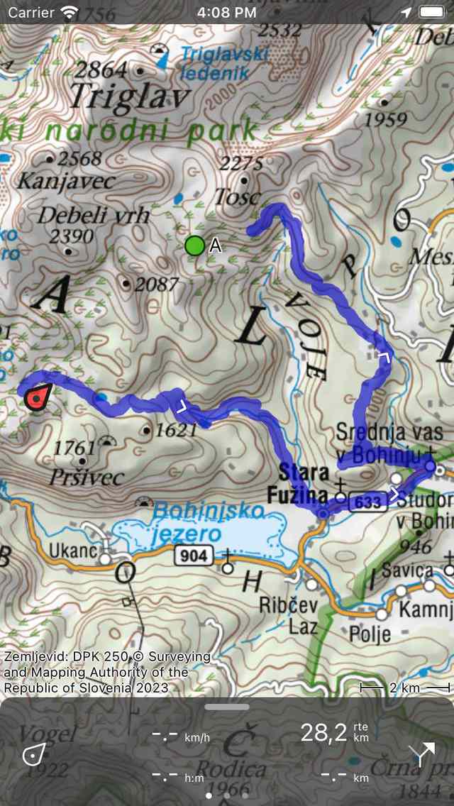 Načrtovanje poti do točke Topo GPS