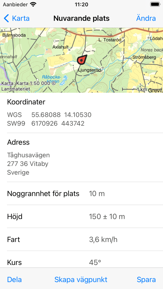 Aktuell plats screeen Topo GPS