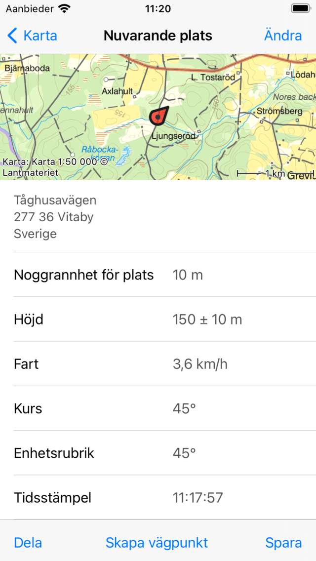 Aktuell plats screeen Topo GPS