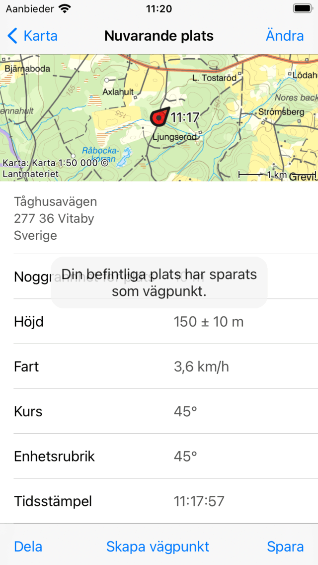 Spara aktuell plats som waypoint Topo GPS