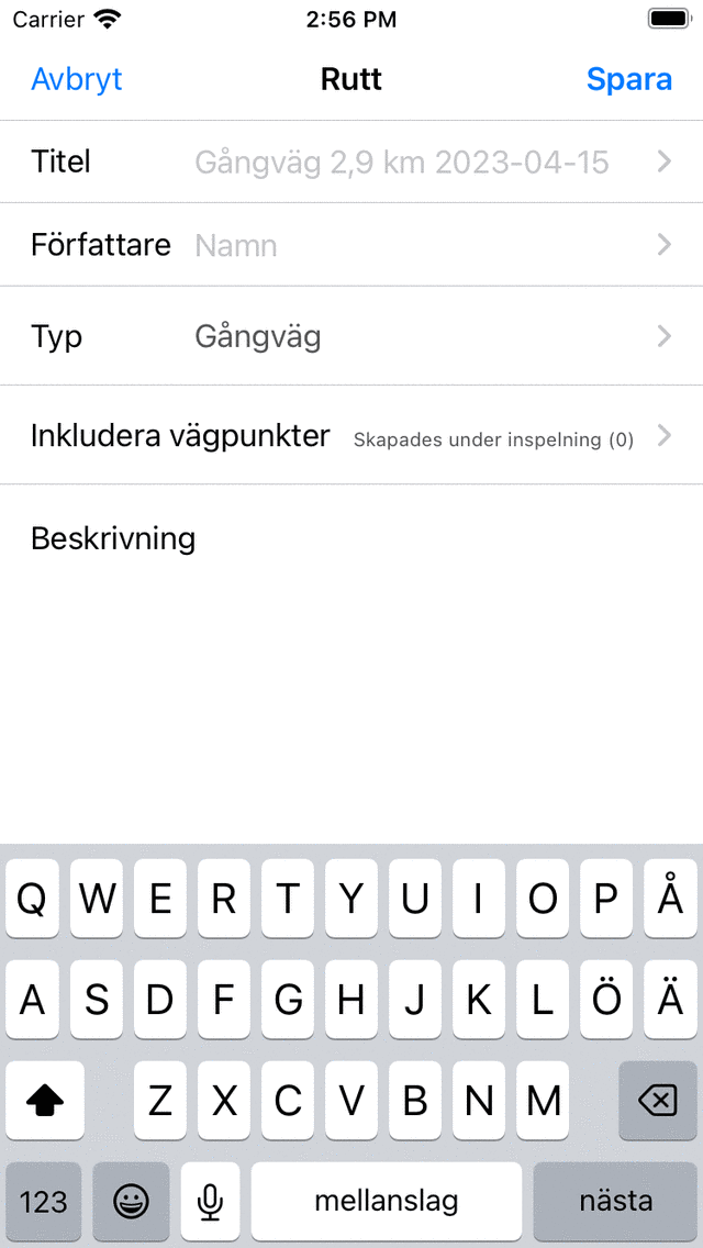 Spara inspelad väg Topo GPS
