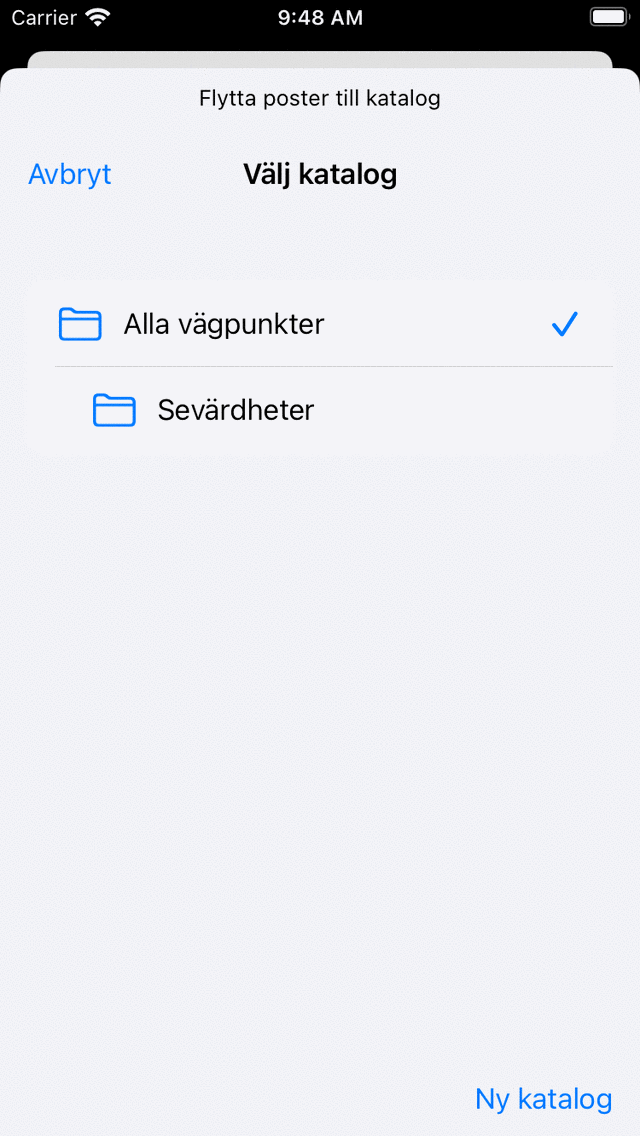 Flytta waypoints skärm Topo GPS