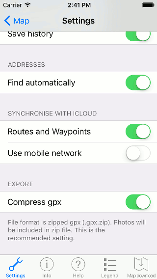 Routes and waypoints synchronize iCloud