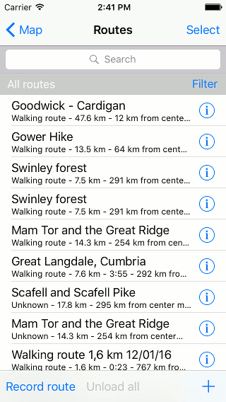 Routes and waypoints synchronize iCloud