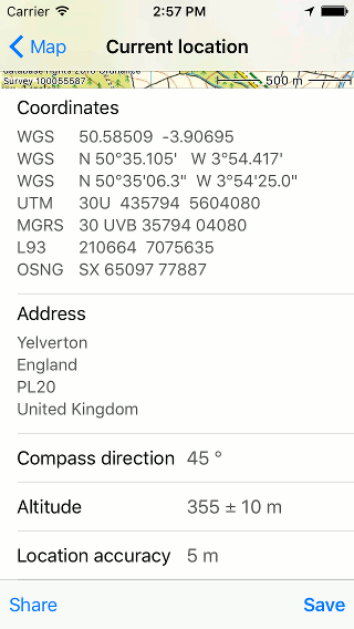 Position information Topo GPS