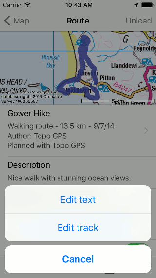 Edit route details Topo GPS