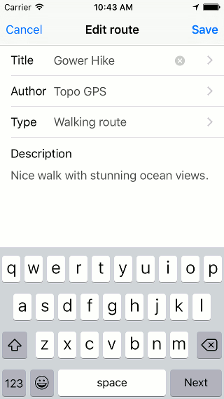 Route details edit Topo GPS