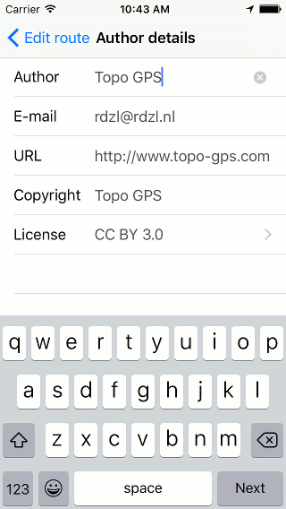 Route informatie wijzigen Topo GPS
