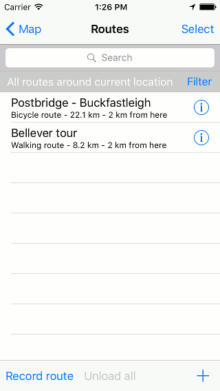 Searching routes and waypoints Topo GPS