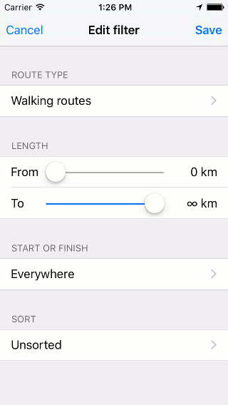 Searching routes and waypoints Topo GPS