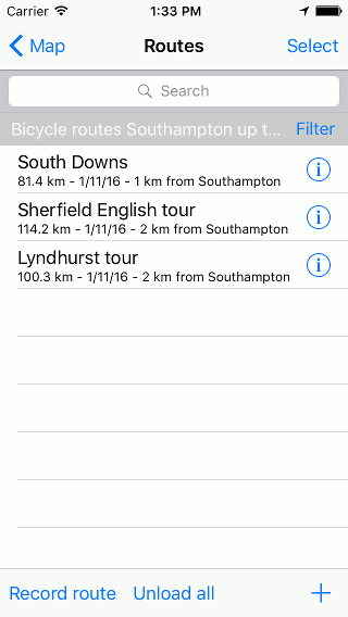 Searching routes and waypoints Topo GPS