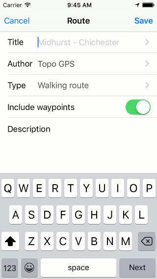Saving planned route Topo GPS.