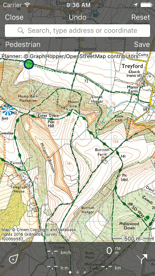 Route planner Topo GPS add route point.