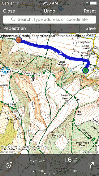 Route planner Topo GPS add route point.