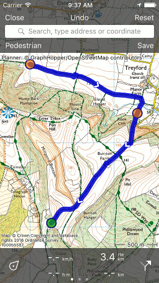 Route planner Topo GPS add route points.”