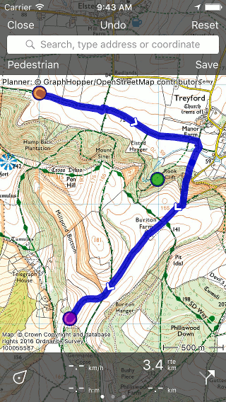 Route plan Topo GPS add route point."