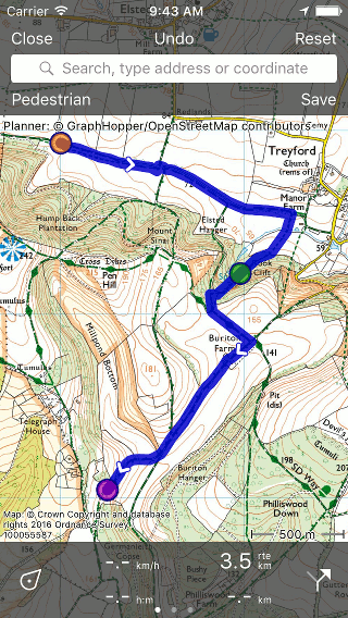 Route plan Topo GPS move route point.