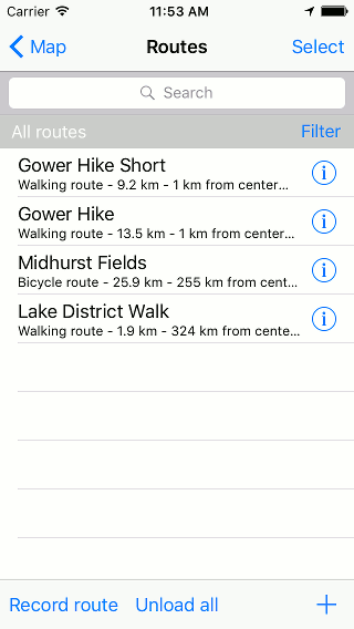 Selecting routes and waypoints Topo GPS