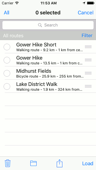 Selecting routes and waypoints Topo GPS