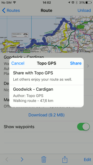 Sharing / exporting routes Topo GPS