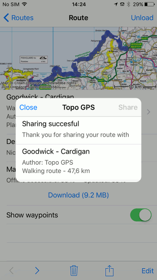 Sharing / exporting routes Topo GPS
