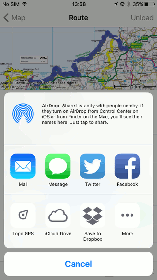 Sharing / exporting routes Topo GPS