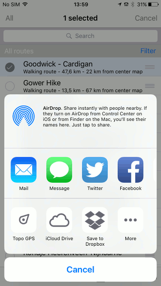 Sharing / exporting routes Topo GPS
