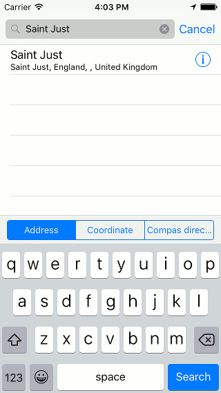 Searching address Topo GPS