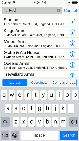 Searching address Topo GPS