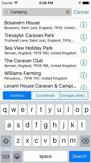 Searching address Topo GPS