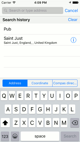 Searching address Topo GPS