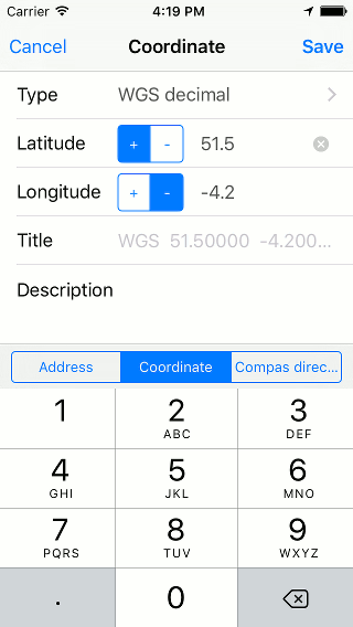 Entering coordinate Topo GPS