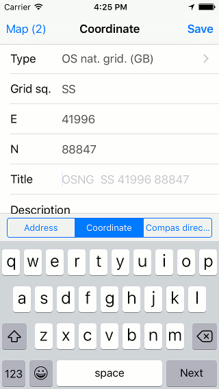 Entering coordinate Topo GPS