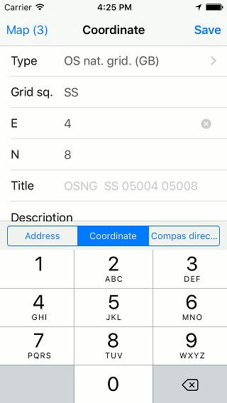 Entering coordinate Topo GPS